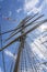 The middle mast with the six sails of tall ship Cisne Branco in the harbour of Scheveningen during the Sail on Scheveningen, Nethe