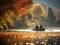 in the middle of the river two elderly people take a pleasant boat ride