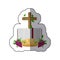 middle shadow sticker colorful with holy bible open with cross and bread and grapes