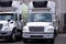 Middle size semi trucks with box trailer and refrigerator unit f
