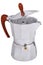 Middle sized metal geyser coffee pot with opened lid,
