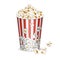 Middle striped bucket with popcorn.