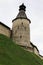 The middle tower with wooden roof of Pskov kremlin krom medieval fortress, famous landmark of Russia