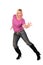 Middleaged woman stands dancing 4