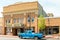 Middletown, Delaware, USA - Blue pick-up truck on the street in front of the Everett Theatre