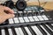 MIDI keyboard synthesizer piano keys closeup for electronic music production / recording