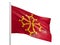 Midi-Pyrenees Region of France flag waving on white background, close up, isolated. 3D render