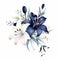 Midnight Blue Lily Arrangement Watercolor Clipart On White Background