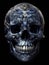 A midnight blue skull adorned with silver gems. Gothic art. AI generation