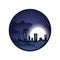 Midnight city, night city in a circle. The design is suitable for decor, painting, decoration, logo, symbol, mascot, website