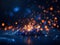 Midnight Flames: Dark Blue Bokeh with Fiery Sparkles