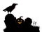 Midnight graveyard silhouette with pumpkin and bats.