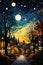 Midnight Magic: A Dreamy Cityscape with a Touch of Art Nouveau a