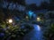 Midnight Magic Illuminating Gardens in the Enchanting Glow of Rainy Nights