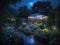 Midnight Magic A Rainy Night\\\'s Garden Aglow in Blue Splendor