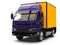 Midnight purple small box truck with yellow trailer