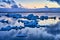 Midnight sun at Jokulsarlon, a large glacial lake in southern part of Vatnajokull National Park, Iceland