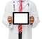 Midsection Of Doctor Advertising Digital Tablet