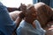 Midsection of doctor combing hair of female patient