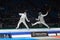 Midst of battle athletes on championship of world in fencing