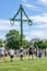 Midsummer maypole, swedish celebration sunny in a park sigtuna