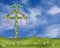 Midsummer with a maypole with wreaths of daisies and mallow traditional midsummer celebration in Sweden