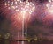 Midtown Manhattan skyline with dramatic fireworks