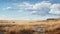 Midwest Grassland: A Realistic Painting Of Vast Prairie And Distant Mountains