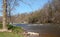 Midwest Sunny Spring Day With Blue Sky Near River Dam