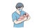 Midwife or doctor with newborn concept