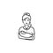 A midwife with a newborn child hand drawn outline doodle icon.