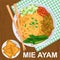 Mie Ayam or chicken noodles are Indonesian dishes made from boiled yellow noodles boiled and then sprinkled with special soy sauce