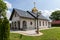 Miedzyborz, Pomeranian Voivodeship / Poland - June 28, 2019: Orthodox church with a gold dome. A small temple in a village in