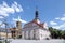 Miedzyrzecz, Poland - the town hall and St. Adalbert church in summer scenery