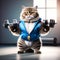 Mighty Feline Fitness: Cat Bodybuilder with Sports Medal Exercising with Dumbbell Weights on a White Background (3D Render