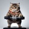 Mighty Feline Fitness: Cat Bodybuilder with Sports Medal Exercising with Dumbbell Weights on a White Background (3D Render