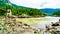 The mighty Fraser River, and the Alexandra Bridge on the Trans Canada Highway in BC, Canada