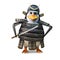 Mighty Japanese penguin samurai warrior wields katana sword, 3d illustration