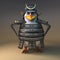 Mighty Japanese samurai warrior penguin stands relaxed with hands on hips, 3d illustration