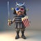 Mighty Japanese samurai watches 3d movie and eats popcorn, 3d illustration