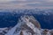 Mighty mountain ridge that is perfectly staged by the last rays of sun in the Swiss Alps.