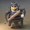 Mighty samurai penguin warrior holding a baseball bat and ball, 3d illustration