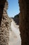 Mighty stone wall surrounding the medieval fortress town of Rhodes, Greece