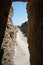 Mighty stone wall surrounding the medieval fortress town of Rhodes, Greece