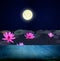 A migical chinese mid-autumn festival background with rabbit, mo