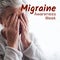 Migraine awareness week text in brown over distressed senior caucasian woman covering eyes in pain