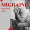 Migraine awareness week text in red over senior caucasian man holding head in pain