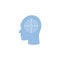 Migraine headache icon - human head in profile with target symbol.