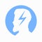 Migraine linear icon. Human head with lightning bolt. Thunderclap head. Temple pressure, pain. Flu symptom. outline symbol. Vector