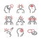 Migraines. Migraine symptoms. Headache line icons. Vector set.